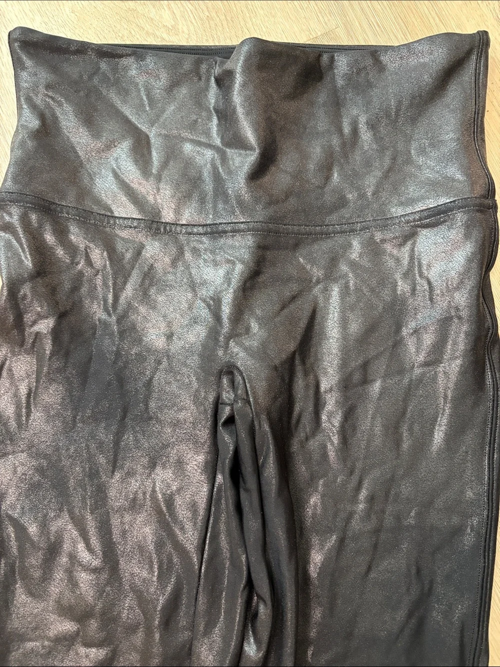 SPANX black faux leather legging size large petite shaping slimming stretch - Picture 4 of 6